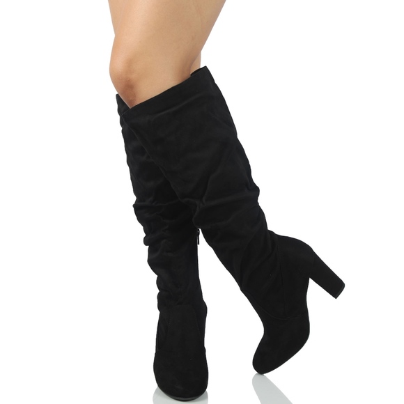 Size 10 Black faux suede slouchy Knee High Boot - Picture 3 of 8